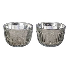 Glas Teelicht silver finish 2fa.so. BILBAO, 5x8x8cm, grau