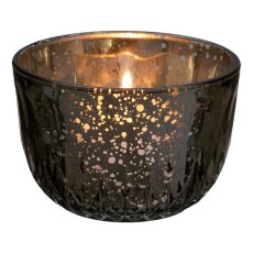 Glas Teelicht silver finish 2fa.so. BILBAO, 5x8x8cm, grau