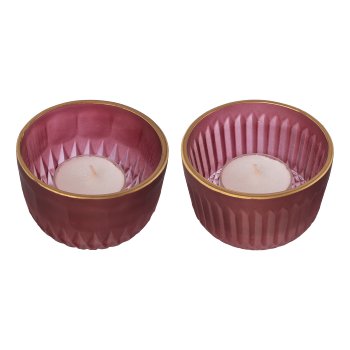 Glass tealight matt finish 2 assorted BILBAO, 5x8x8cm, red