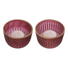 Glass tealight matt finish 2 assorted BILBAO, 5x8x8cm, red