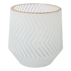 Glass tea light frosted with gold rim PARIS, 8x8x8cm, white