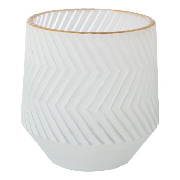 Glas Teelicht matt m.Goldrand PARIS, 10x9,5x9,5cm, weiß