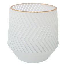 Glas Teelicht matt m.Goldrand PARIS, 10x9,5x9,5cm, weiß