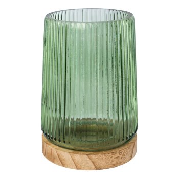 Glass lantern on wooden base 3 assorted TRIEST, 17x12.5x12.5cm, green