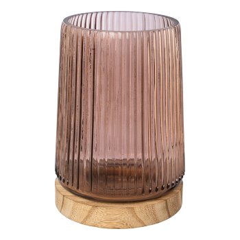 Glass lantern on wooden base 3 assorted TRIEST, 17x12.5x12.5cm, brown