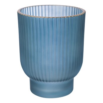Glas Gefäß konisch matt m.Goldrand MALAGA, 10x9x9cm, blau