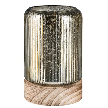 Glas Windlicht auf Holzbase OPUS, 21x13x13cm, gold