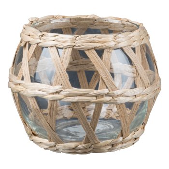 Glass Lantern Round w.Rattan Parade XXX, 10,5x8cm, natural