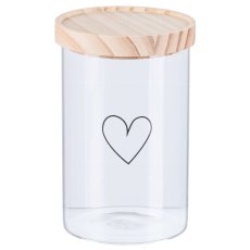 Glass jar HEART w.wooden lid, 11x16.5cm, clear