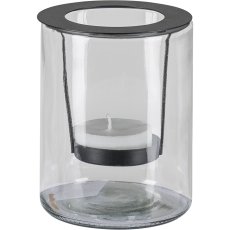 Glass jar with metal tealight holder insert, 11x16.5cm, clear