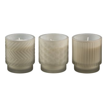 Glass Tealight with Wax Filled Vanilla Scent 3 assorted, 5,6x6,7cm//75grams Soy Wax,