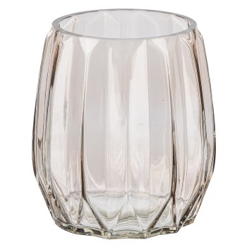 Glas Vase gerillt bauchig PRAG, 12x12cm, Macchiato