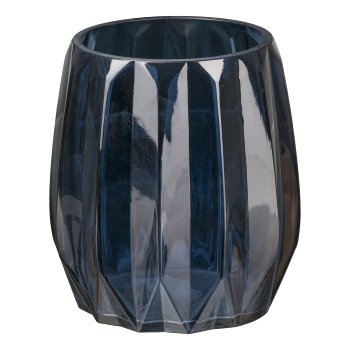 Glas Vase gerillt bauchig PRAG, 12x12cm, Royalblau