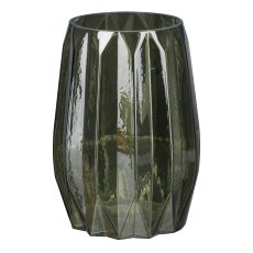 Glass vase PRAG, fluted bulbous, 14x19cm, moss