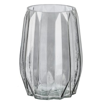Glass Vase Grooved Bulbous PRAG, 14x19cm, Dark Brown