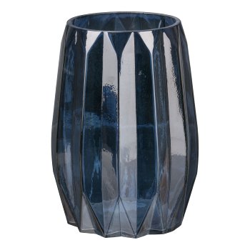 Glass Vase Grooved Bulbous PRAG, 14x19cm, Royal Blue