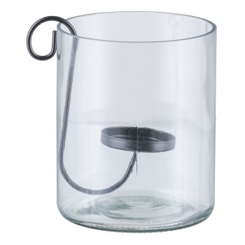 Glass cylinder, w.metal candle holder insert 11x14cm, clear