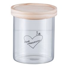 Glass storage jar, with wooden lid, heart motif 11x13cm, clear, LEPURO