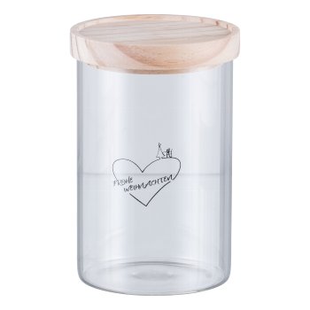 Glass storage jar, with wooden lid, heart motif 11x17cm, clear, LEPURO