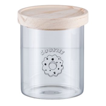 Glass storage jar, wooden lid, cookie motif, 11x13cm, clear, LEPURO