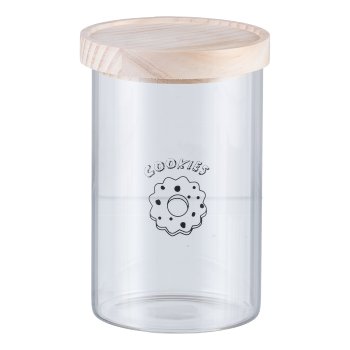 Glass storage jar, wooden lid, cookie motif, 11x17cm, clear, LEPURO