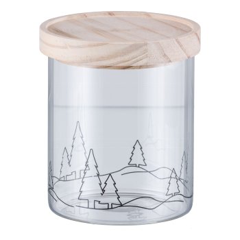 Glass storage jar, w.wooden lid, tree motif 11x13cm, clear, LEPURO