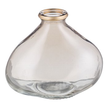 Glass vase, with gold rim, LIVIO fat 11x7x10cm, warm grey