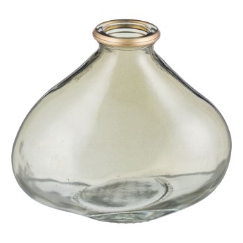 Glass vase, w.gold rim, LIVIO fat 11x7x10cm, khaki