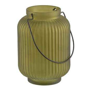 Glass lantern, matt, w.handle 13x13x18cm, khaki