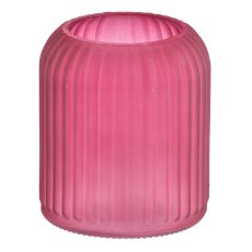 Glass lantern vessel, matt 11x11x13cm, magenta