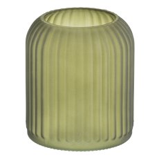 Glass lantern vessel, matt 11x11x13cm, khaki