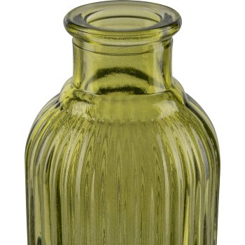 Glas Flaschenvase, gerillt, mini, 4,5x7,5cm, grün