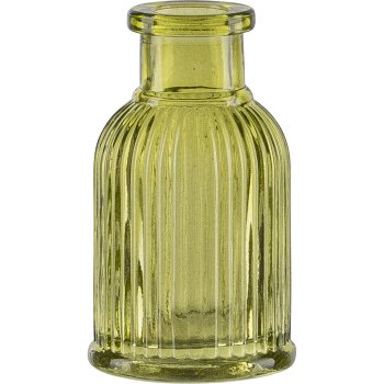 Glas Flaschenvase, gerillt, mini, 4,5x7,5cm, grün