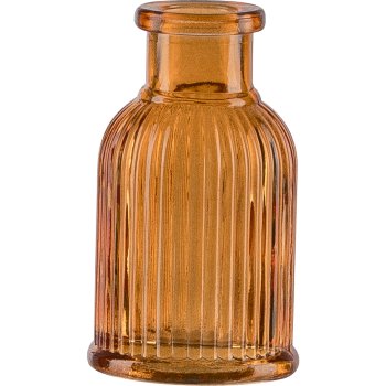 Glas Flaschenvase, gerillt, mini, 4,5x7,5cm, orange