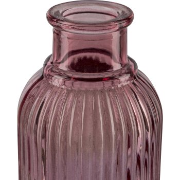 Glas Flaschenvase, gerillt, mini, 5,5x10cm, rosa