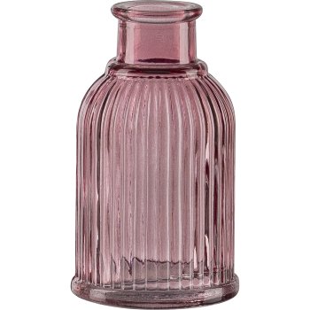 Glas Flaschenvase, gerillt, mini, 5,5x10cm, rosa