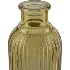Glas Flaschenvase, gerillt, mini, 5,5x10cm, gelb