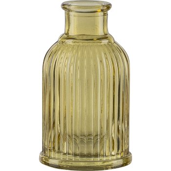 Glas Flaschenvase, gerillt, mini, 5,5x10cm, gelb