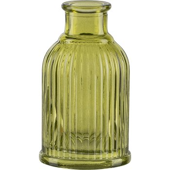 Glass bottle vase, fluted, mini, 5.5x10cm, green