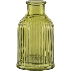Glass bottle vase, fluted, mini, 5.5x10cm, green