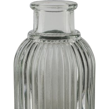 Glas Flaschenvase, gerillt, mini, 5,5x10cm, hellgrün