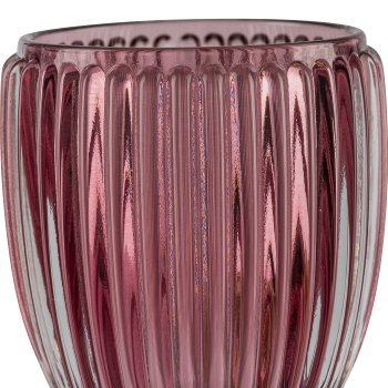 Glass tealight holder, grooved, 7.5x7cm, pale pink