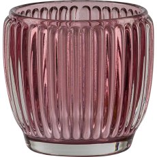 Glas Teelichthalter, gerillt, 7,5x7cm, rosa