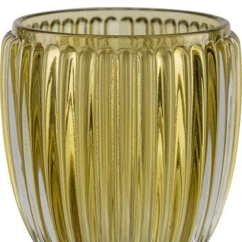 Glas Teelichthalter, gerillt, 7,5x7cm, gelb