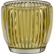 Glas Teelichthalter, gerillt, 7,5x7cm, gelb