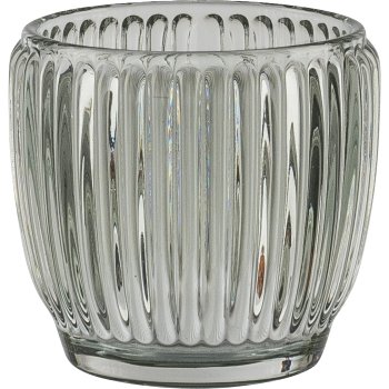 Glass tealight holder, grooved, 7.5x7cm, light green