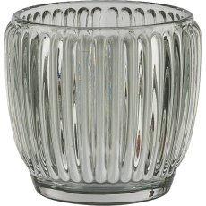 Glas Teelichthalter, gerillt, 7,5x7cm, hellgrün