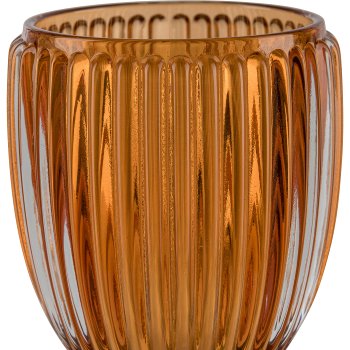 Glass tealight holder, grooved, 7.5x7cm, orange