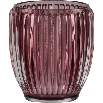 Glas Teelichthalter, gerillt, 8,5x9,5cm, rosa
