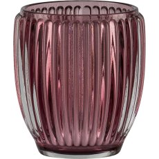 Glas Teelichthalter, gerillt, 8,5x9,5cm, rosa